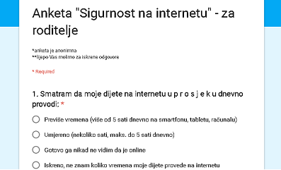 Anonimna online anketa o sigurnosti na internetu - za roditelje